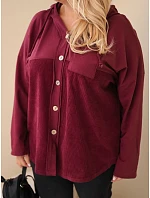 Dámská bavlněná mikina Plus Size s kapucí a knoflíky bordó barva Dámská bavlněná mikina Plus Size s kapucí a knoflíky bordó barva