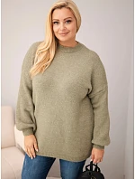 Dámský svetr Plus Size volného střihu s dlouhým rukávem khaki