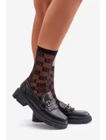 Mokasyny Damskie Z Ozdobą Eko Skórzane Czarne Tialorae