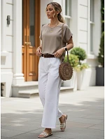 Dámska oversize blúzka z viskózy s krátkymi rukávmi v farbe mokka, FashionStreet RY2925