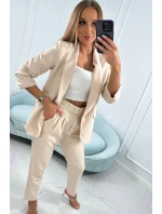 Elegantná súprava saka a nohavíc v tmavobéžovej farbe