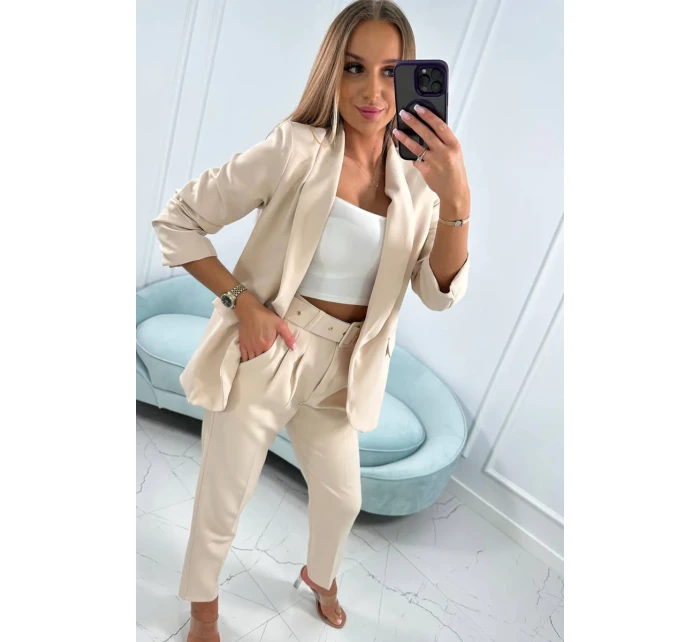 Elegantná súprava saka a nohavíc v tmavobéžovej farbe
