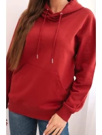 Dámska mikina s kapucňou a bavlnenou klokankou vo vínovej farbe