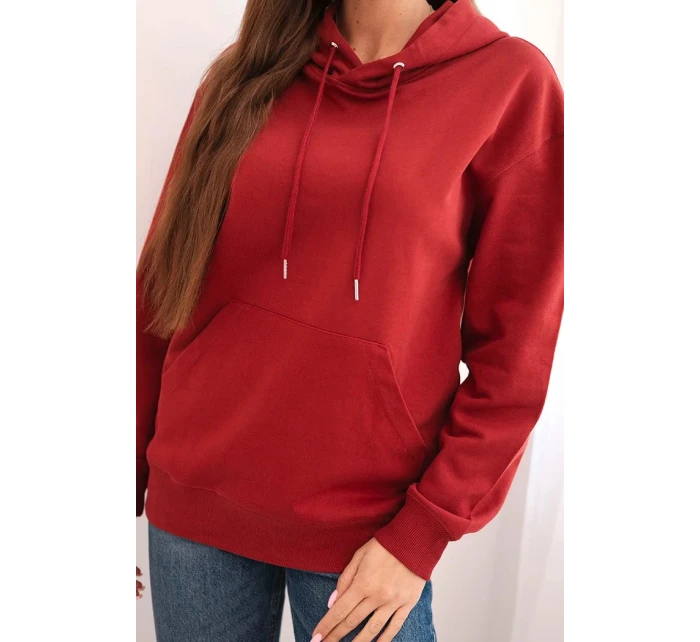Dámska mikina s kapucňou a bavlnenou klokankou vo vínovej farbe