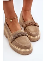 Zazoo 3429/W Damskie Zamszowe Mokasyny Z Ozdobą Beżowe