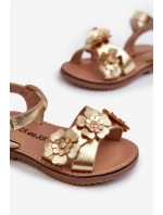 Sandałki Dziecięce Ozdobione Kwiatkami Zapinane Na Rzep Złote Fagossa Sandałki Dziecięce Ozdobione Kwiatkami Zapinane Na Rzep Złote Fagossa