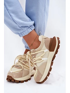 Kožené semišové dámské tenisky model 22095140 Béžové - Goe