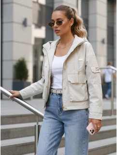 Dámska prechodná bunda s kapucňou a vreckami béžová FashionStreet TY5634