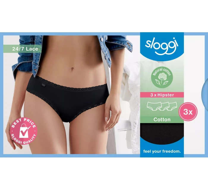 sloggi 24/7 Cotton Lace Hipster C3P - BLACK - SLOGGI BLACK - SLOGGI