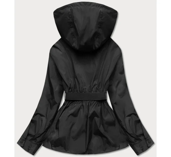 Krátka čierna dámska bunda s opaskom (AG3-03)