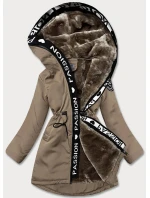 Béžová dámska bunda s kožušinovou podšívkou (B8115-12) Béžová dámska bunda s kožušinovou podšívkou (B8115-12)