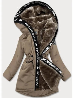 Béžová dámska bunda s kožušinovou podšívkou (B8115-12)