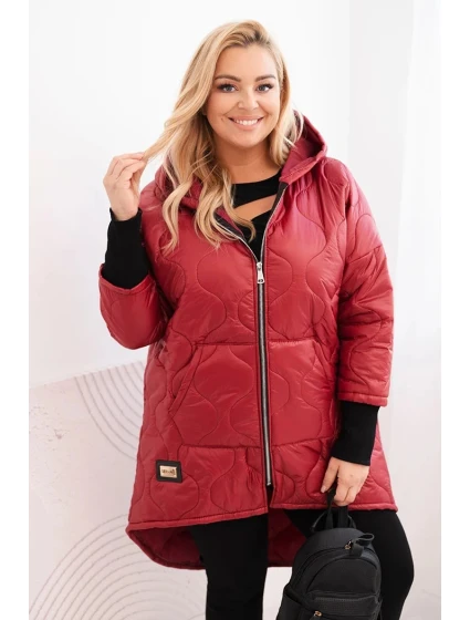 Dámská zimní bunda Plus Size prošívaná s kapucí bordová
