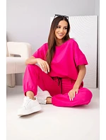 Dámský bavlněný model 22128583 halenka s krátkým rukávem a teplákové kalhoty fuchsiová - K-Fashion