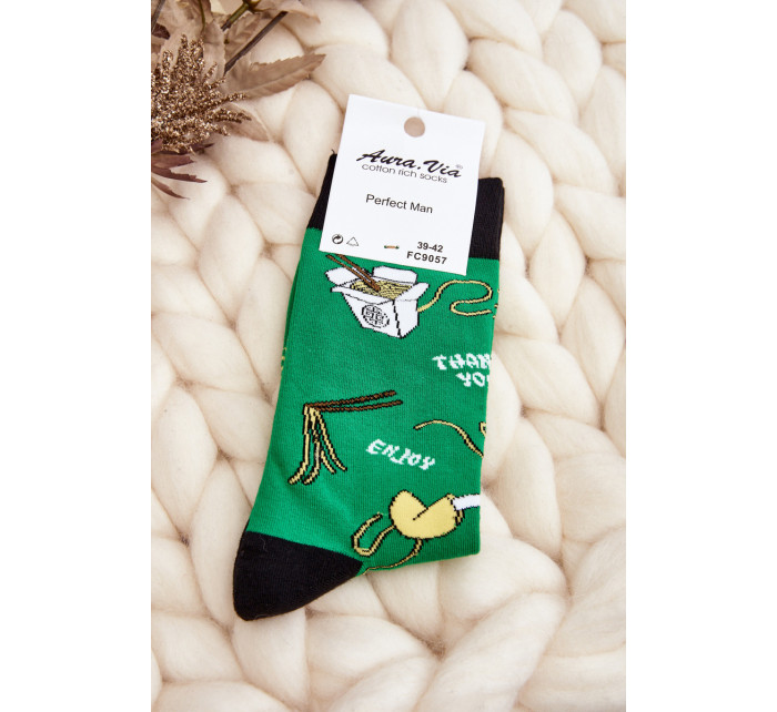 Pánske ponožky so vzorom ázijských rezancov, zelené