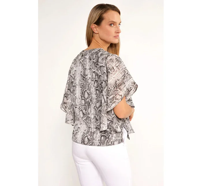 Dámska blúzka s volánovými rukávmi BLU2020-M19 sivá so vzorom - Monnari