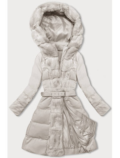 Dámska zimná bunda v ecru farbe s ozdobnou kožušinou (5M3158-254)