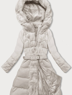 Dámska zimná bunda v ecru farbe s ozdobnou kožušinou (5M3158-254)
