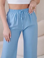 Viskózové nohavice so širokými nohavicami modré