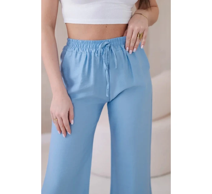 Viskózové kalhoty se širokými nohavicemi modrý Viskózové kalhoty se širokými nohavicemi modrý