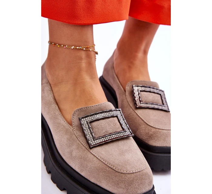 Wygodne Zamszowe Mokasyny Beżowe Agathe Wygodne Zamszowe Mokasyny Beżowe Agathe