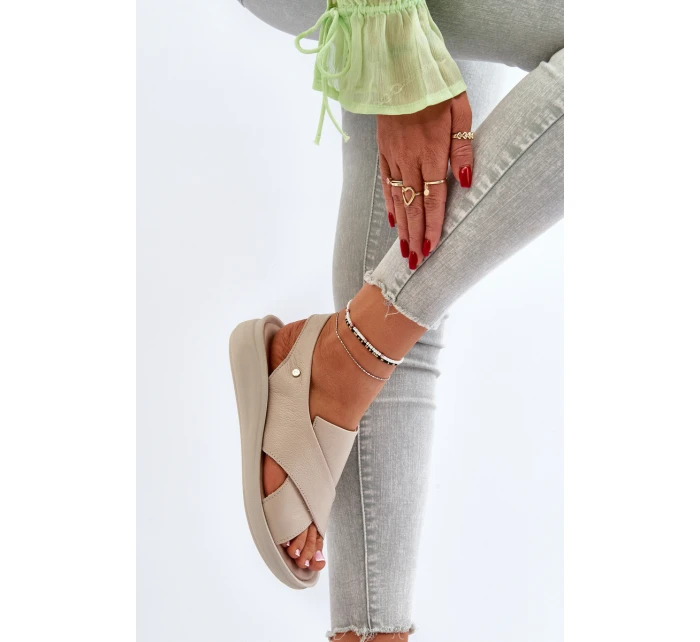 Zazoo 40392 Skórzane Sandały Damskie Beżowe