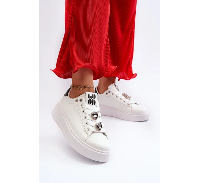 Dámske tenisky na platforme so srdiečkami, biele Azamia