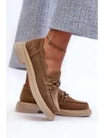 Dámske semišové mokasíny na podpätku s ozdobou D&A Brown Dámske semišové mokasíny na podpätku s ozdobou D&A Brown