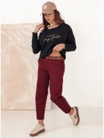 Dámske nohavice chinos s opaskom ELEGANTENO bordová FashionStreet UY2256 Dámske nohavice chinos s opaskom ELEGANTENO bordová FashionStreet UY2256