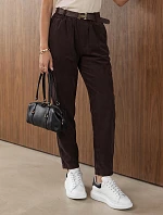 Dámske manšestrové nohavice s opaskom, čokoládová farba FashionStreet UY3149