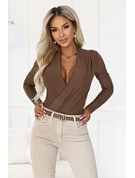 375-11 Štýlový dámsky body s krížovým výstrihom – farba mokka hnedá 375-11 Štýlový dámsky body s krížovým výstrihom – farba mokka hnedá