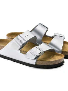 Birkenstock dámske strieborné žabky Arizona Birko-Flor Silver regular wide (1012282)