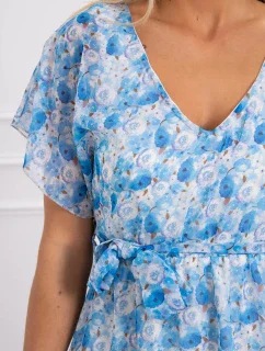 Květinové šaty se zavazováním v pase modré