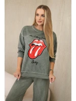 Bavlněná souprava model 20330053 potiskem teplákové + kalhoty khaki - K-Fashion Bavlněná souprava model 20330053 potiskem teplákové + kalhoty khaki - K-Fashion