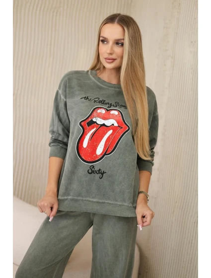 Bavlněná souprava model 20330053 potiskem teplákové + kalhoty khaki - K-Fashion Bavlněná souprava model 20330053 potiskem teplákové + kalhoty khaki - K-Fashion