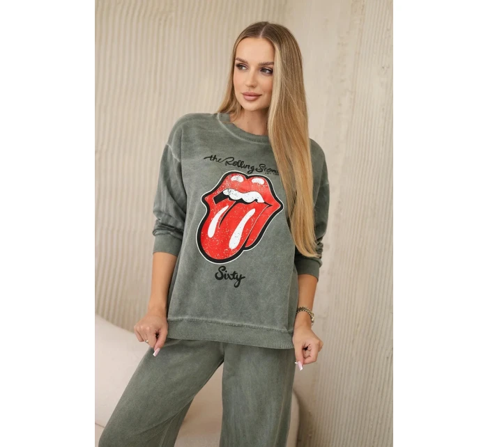 Bavlněná souprava model 20330053 potiskem teplákové + kalhoty khaki - K-Fashion Bavlněná souprava model 20330053 potiskem teplákové + kalhoty khaki - K-Fashion