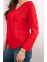 Dámsky viskózový sveter s výstrihom do V červený