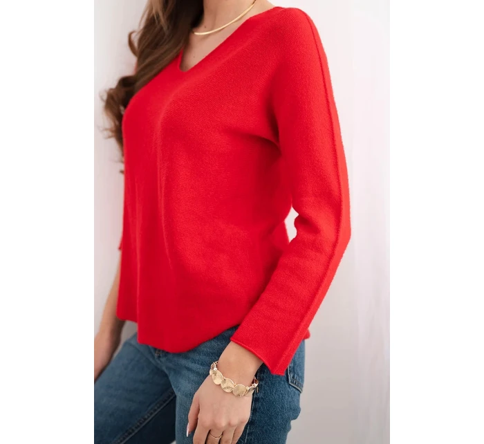 Dámsky viskózový sveter s výstrihom do V červený