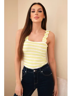 Dámska rebrovaná blúzka s pruhmi na ramienkach s volánom zelená