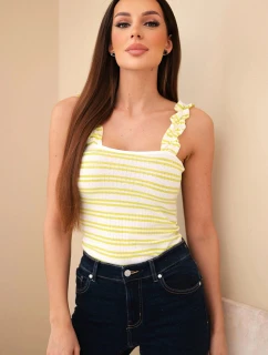 Dámska rebrovaná blúzka s pruhmi na ramienkach s volánom zelená