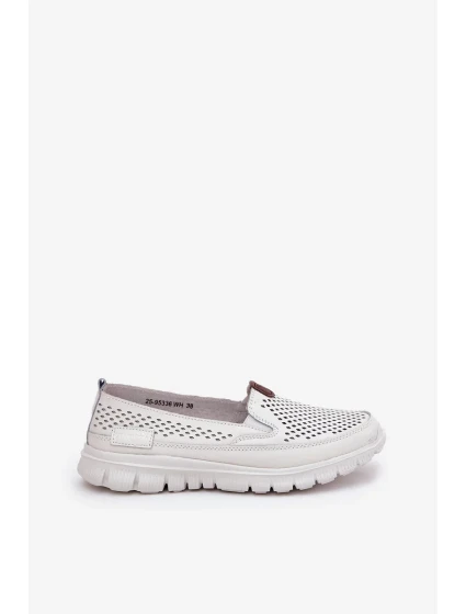 Dámske perforované baleríny z prírodnej kože Vinceza - biele