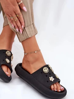 Dámske penové papuče s ozdobnými prackami Vinceza - čierne