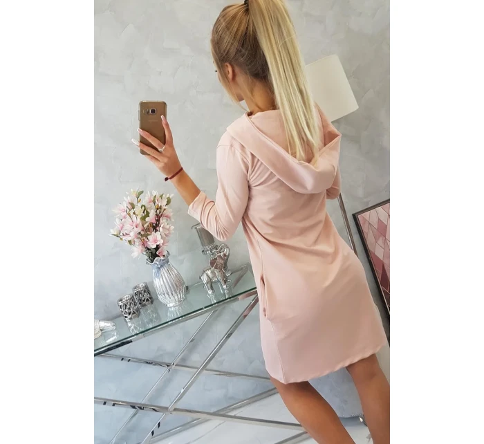 Šaty s kapucňou a vreckami tmavo púdrovo ružové