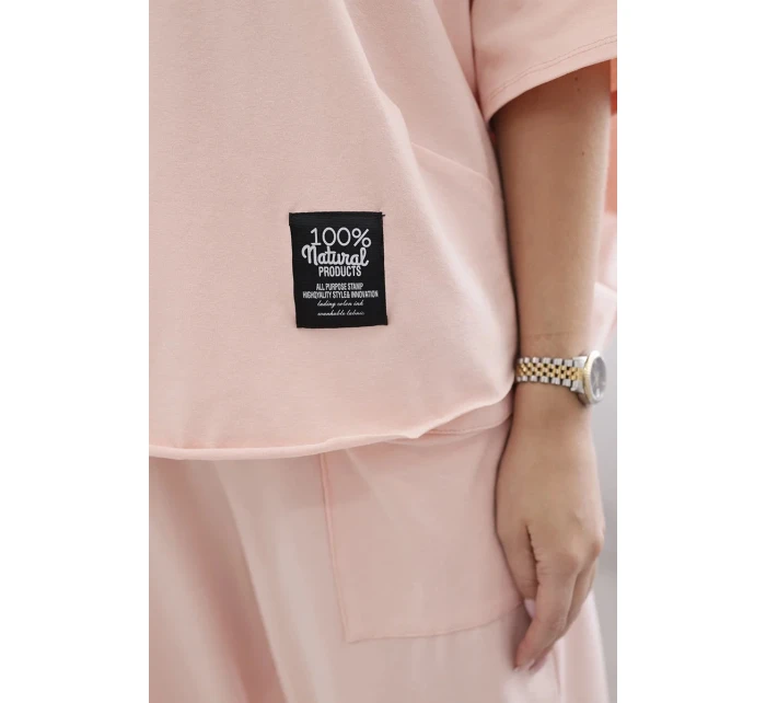 Súprava bavlnená blúzka + nohavice púdrovo ružová