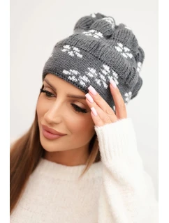 Dámská zimní čepice z vlny s krystaly model 21750430 grafitová - K-Fashion