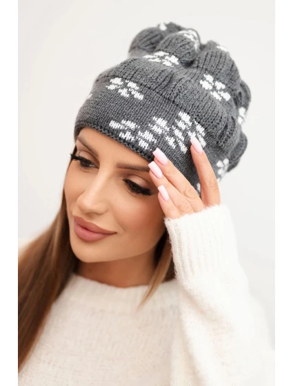 Dámská zimní čepice z vlny s krystaly model 21750430 grafitová - K-Fashion Dámská zimní čepice z vlny s krystaly model 21750430 grafitová - K-Fashion