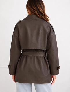 Dámský kabát z ekokůže zavazovaný v pase model 22251660 - K-Fashion