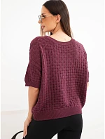 Dámský bavlněný model 22391374 svetr s krátkým rukávem švestkový - K-Fashion Dámský bavlněný model 22391374 svetr s krátkým rukávem švestkový - K-Fashion