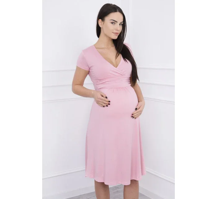 Šaty s model 18742108 krátké rukávy, pudrově růžové - K-Fashion Šaty s model 18742108 krátké rukávy, pudrově růžové - K-Fashion