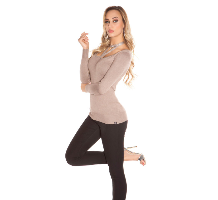 Trendy KouCla sweater with neck lacing & rivets